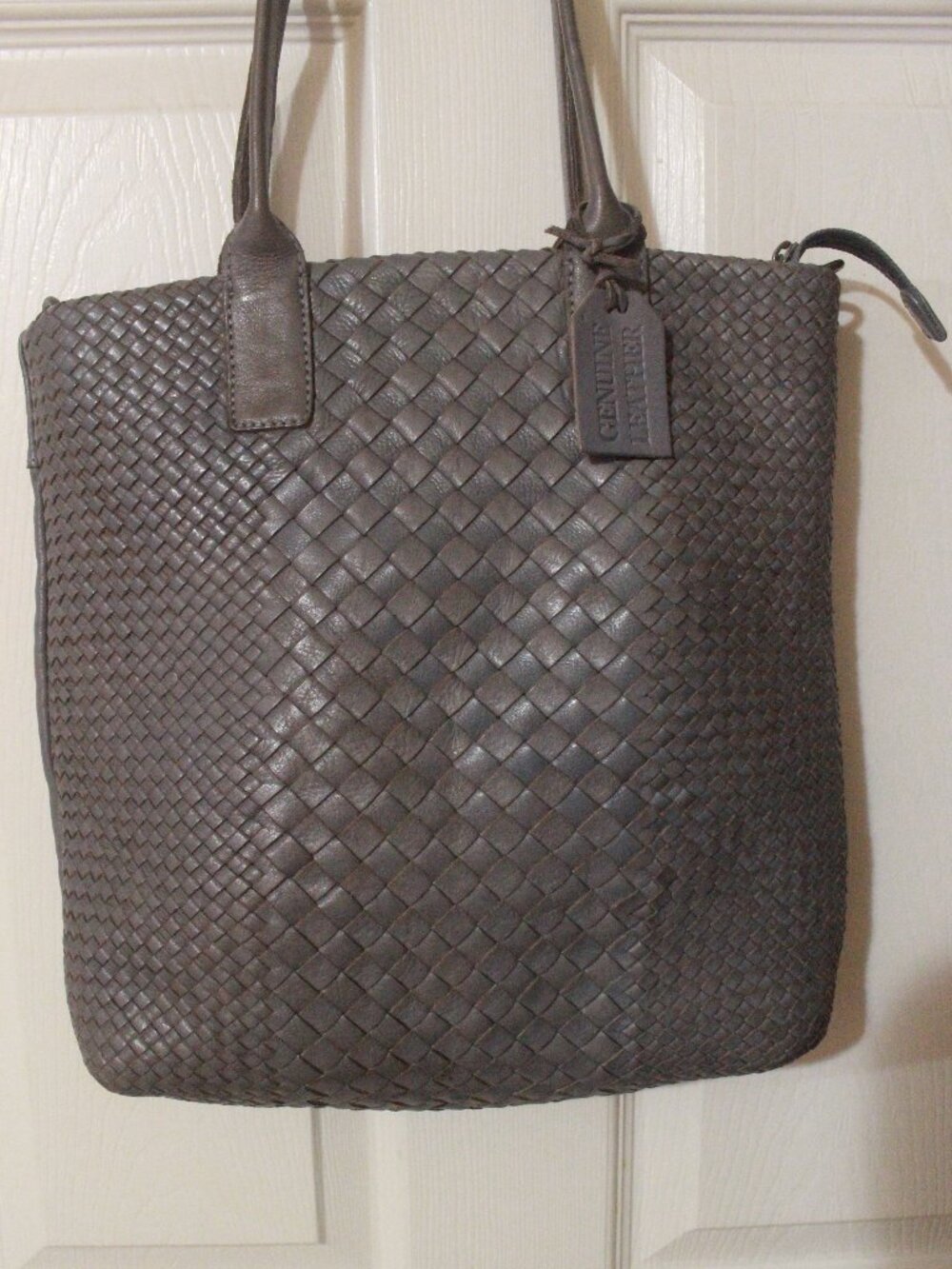 Charcoal Gray Basketweave Tote with Double Shoulder Handles KK